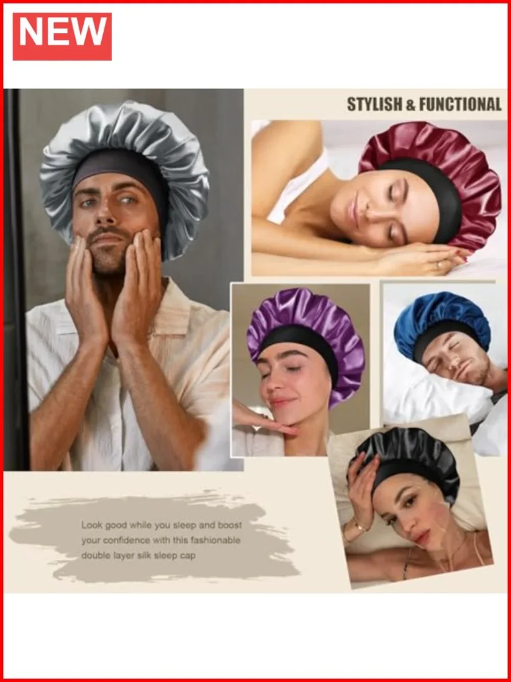 Double Layer Silk Bonnet for Curly & Natural Hair, Satin Lined Sleep Cap, Hair